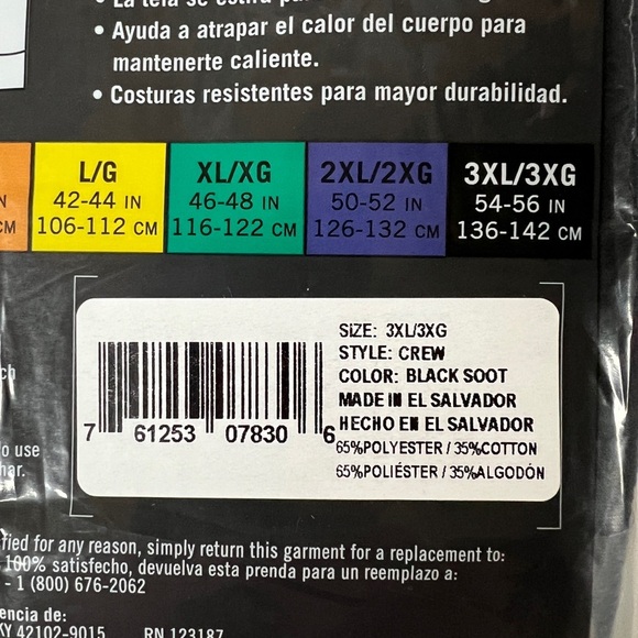 Fruit of the Loom Men's Black Thermal Crew - Picture 4 of 4